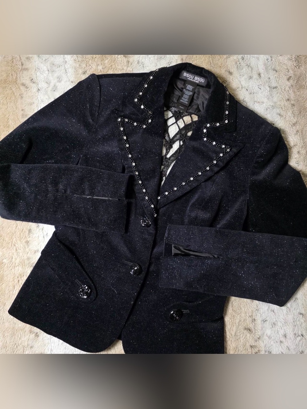 Bisou Bisou Black Jeweled Pea Coat